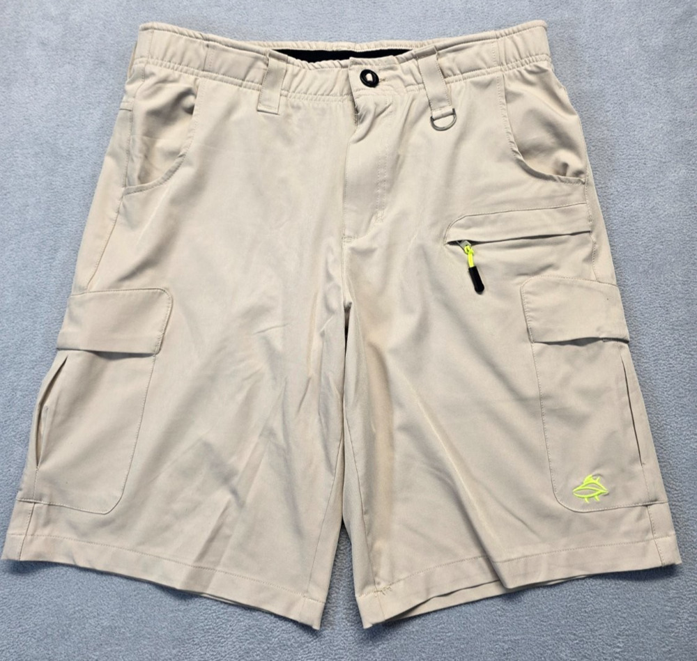 Loco Skailz Men's Cargo Fishing Shorts 34 Tan Performance Quick Size Waist 34